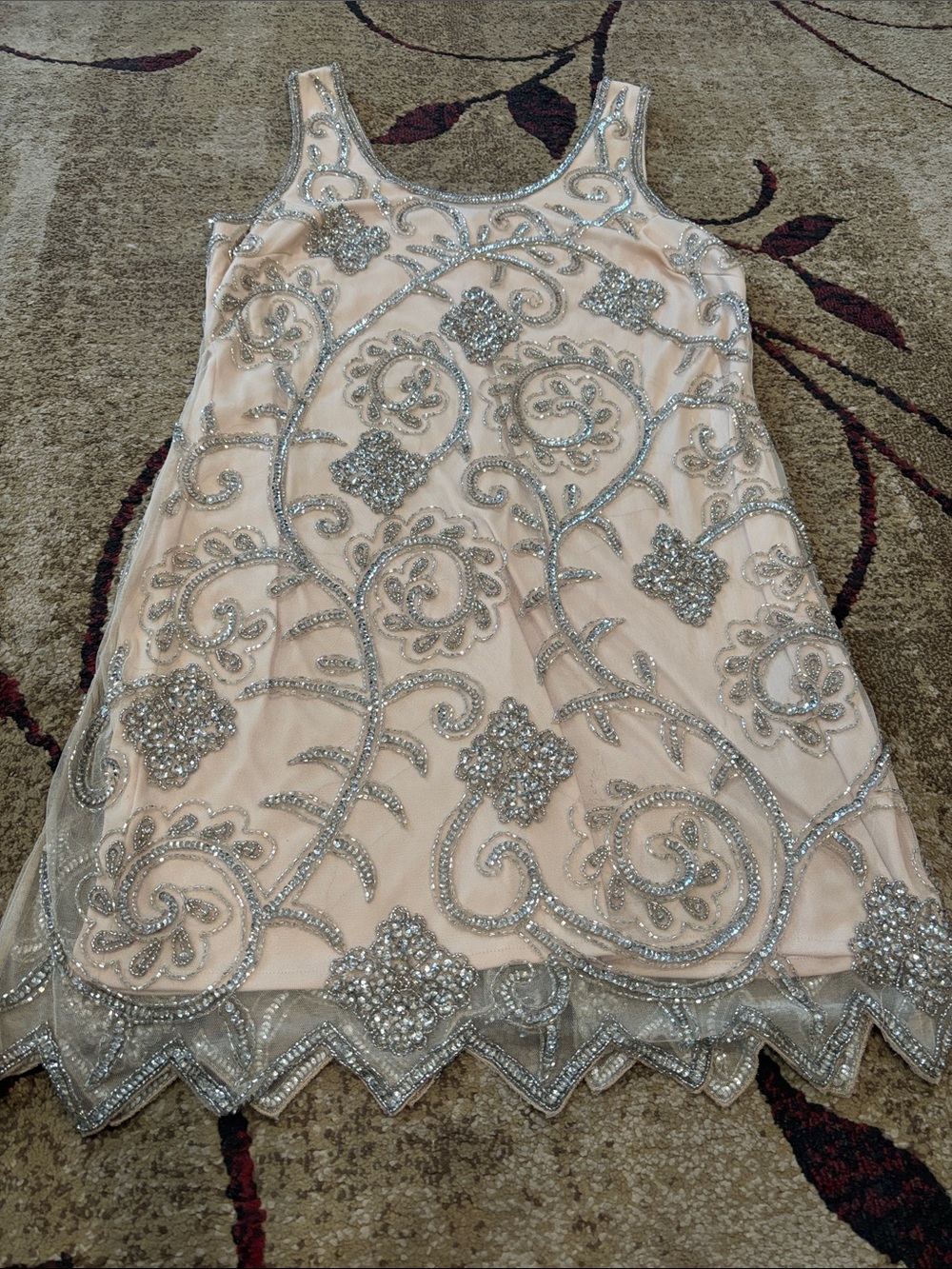 Embellished Blush Mini Dress with Silver Beading